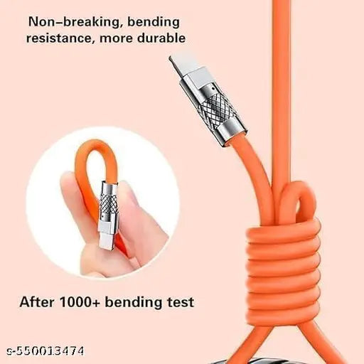 KVS 3 in 1 Charging Cable - Multi USB Fast Charging Cord for iPhone, Micro USB, Type-C Devices - Durable Nylon Braided, Universal Charger Cable for Smartphone, Tablet, Orange (1.2M)