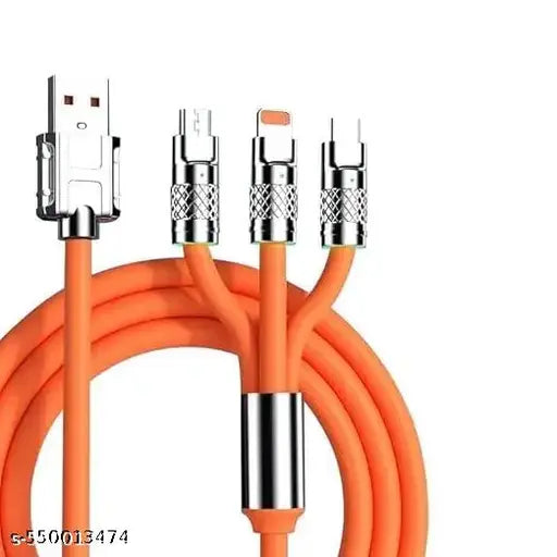 KVS 3 in 1 Charging Cable - Multi USB Fast Charging Cord for iPhone, Micro USB, Type-C Devices - Durable Nylon Braided, Universal Charger Cable for Smartphone, Tablet, Orange (1.2M)